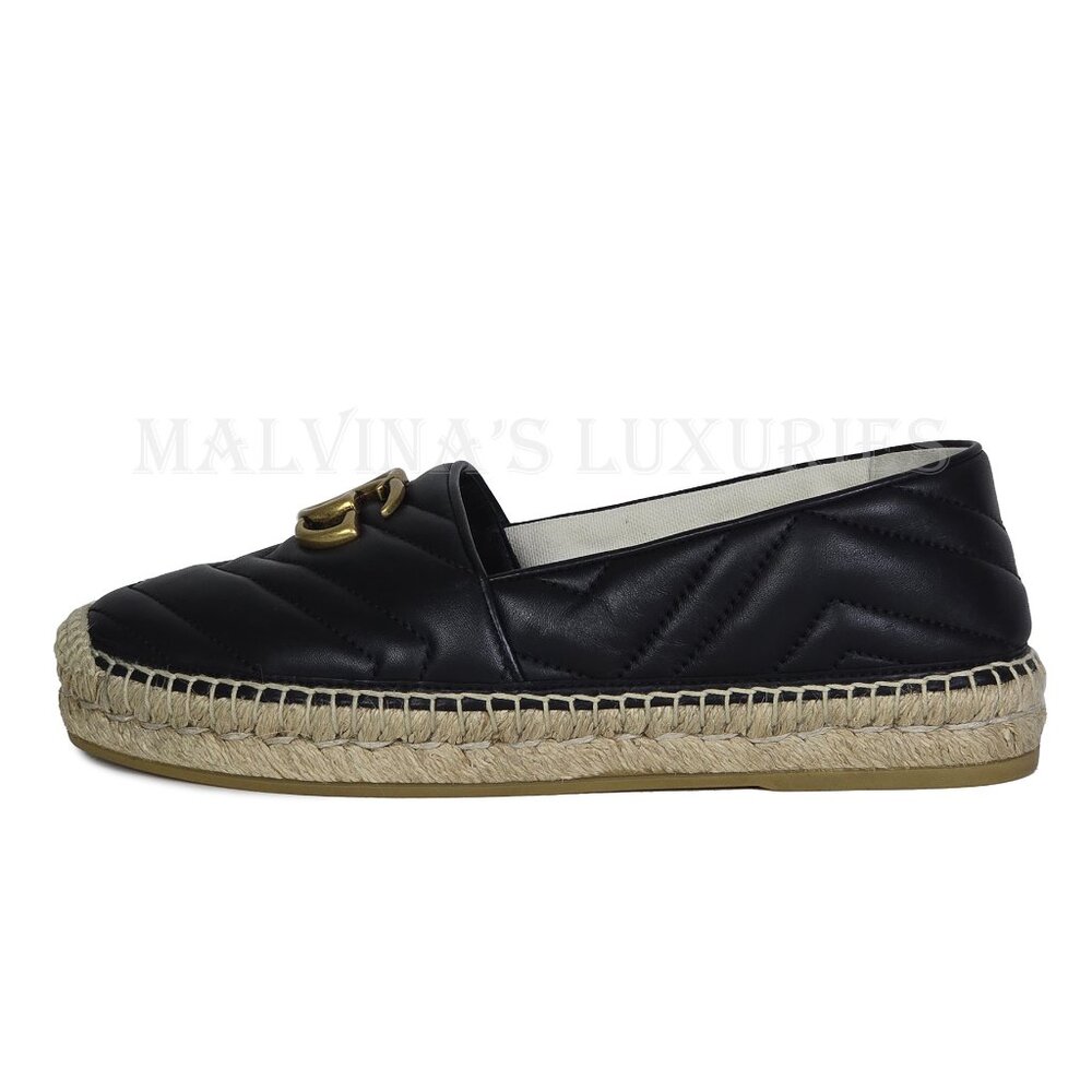 GUCCI SHOES FLATS MARMONT DOUBLE GG LEATHER ESPADRILLE sz 37 US 7 - Picture 5 of 16